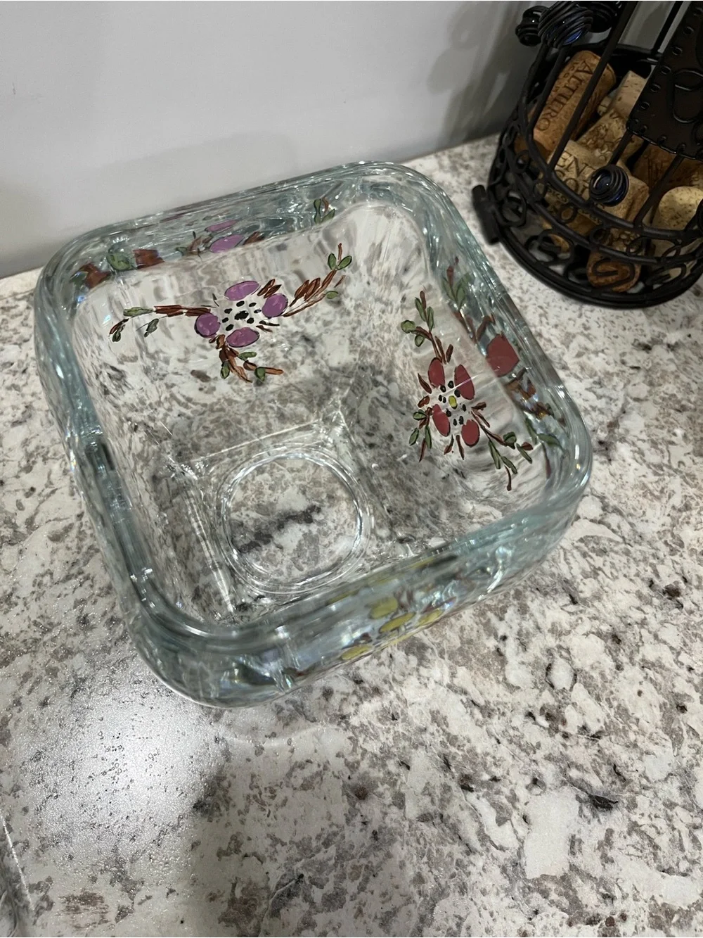 Hand-Painted Floral Glass Vase - Yellow & Pink Accents Vintage EUC